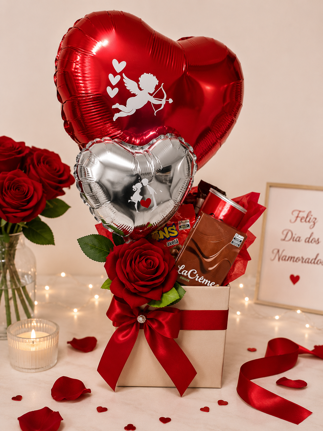 Cesta recheada de amor e chocolate